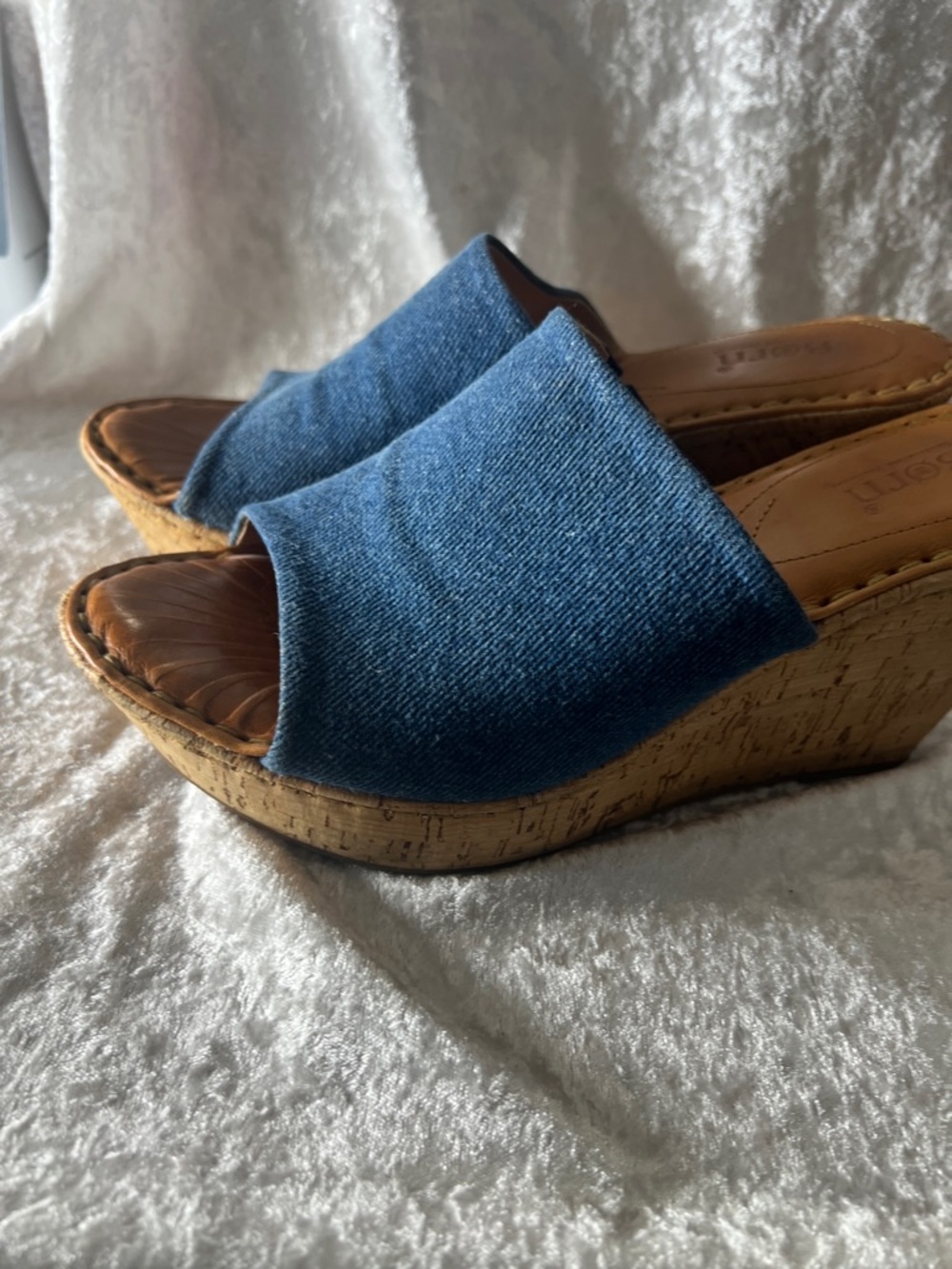 Born Denim Blue Cork Wedge Slide Sandals - Picture 7 of 11